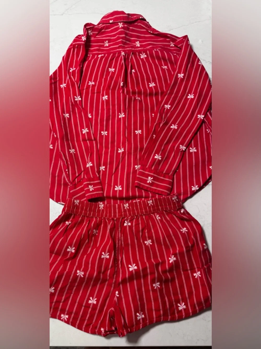 Aerie Flannel Boxer Pajama Set XS Red Bow Stripes
